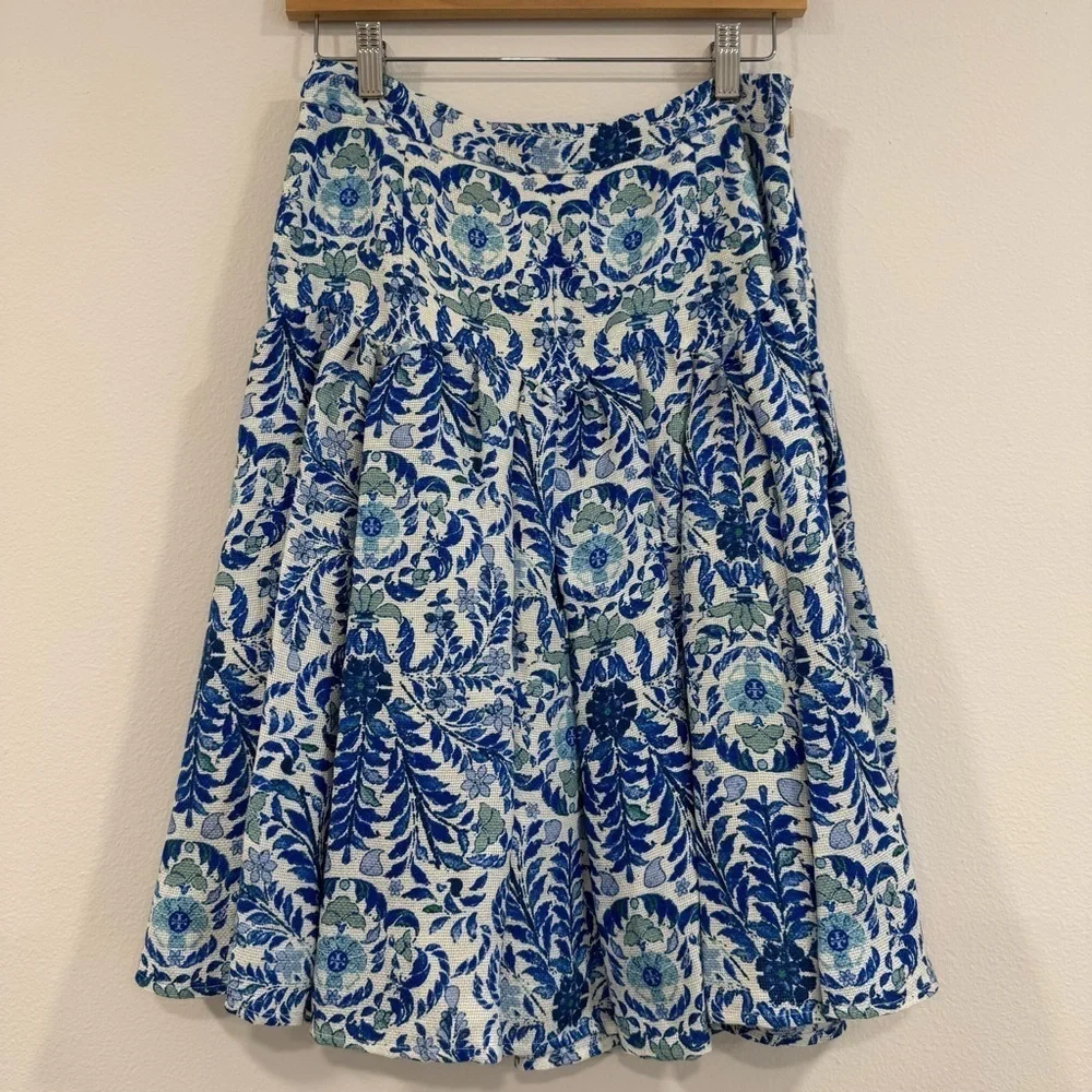 Tory Burch Kyra Floral Pleated Skirt Linen Silk Blend Office 4